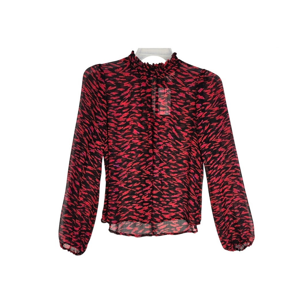 Allison Joy Evereve Evan Smock Neck Blouse Red Black Abstract Print Small NWT